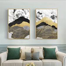 2 Pieces Gold Lines Abstract Painting Wall Art Pictures For Living Room Wall Decor Bedroom Home Decoration Original Canvas Acrylic Texture Wall Art Pictures Wall Painting Abstract Painting
