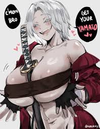 coat, open mouth, presenting, weapon, white hair - Anime R34
