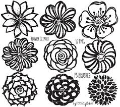 Black And White Flower Outline Images Flower Clipart Hand Drawn Flower Outline Digital Stamp Etsy Flower Outline Hand Drawn Flowers Flower Drawing