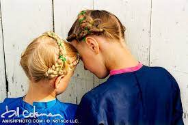 1758 Two Amish Girls With Braided Hair Plain People Amish Clothing Amish Culture