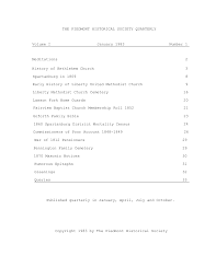 THE PIEDMONT HISTORICAL SOCIETY QUARTERLY Volume I January 1983 Number 1  Meditations 2 History of Bethlehem Church 3 Spartan