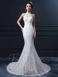 Halter Neck Trumpet Mermaid Lace Wedding Dress Lace Mermaid Wedding Dress Davids Bridal Wedding Dresses Wedding Dresses Lace