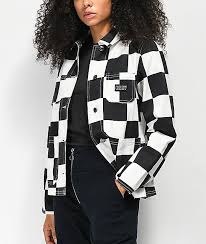 Black And White Checkered Denim Jacket Obey Bishop Checker Black White Denim Jacket Zumiez White Blazer Women White Denim White Denim Jacket