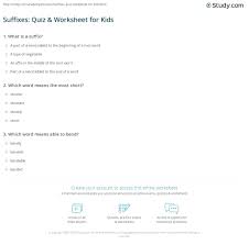 Suffixes Quiz Worksheet For Kids Study Com