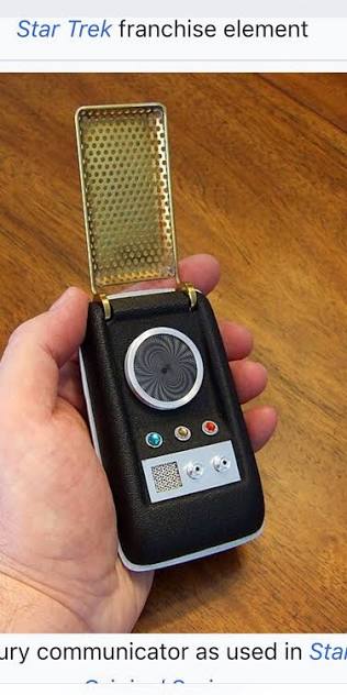 Photo from Wikipedia. So is the Star Trek communicator patterned after some other device? Was there a flip case radio? Or was the idea totally original to Star Trek?