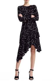New Maje Retoile Star Print Asymmetrical Long Sleeve Dress Fashion Womens Clothing 415 Premi Long Sleeve Dress Online Long Sleeve Dress Womens Midi Dresses