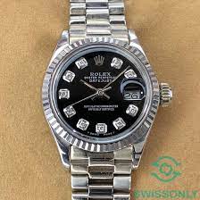 Diamond painting kit from diamond dotz featuring a stylish woman, dressed all in black! Lot Art Rolex Datejust Lady Black Diamond Dial 18k 6917 Women 1970 1979