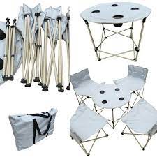 A foldable table or collapsible table always come in handy when you are in need of extra table space. Folding Camping Chairs Table Set With Carry Bag Grey à¤• à¤® à¤ª à¤— à¤«à¤° à¤¨ à¤šà¤° Young India Impex Surat Id 15965558012