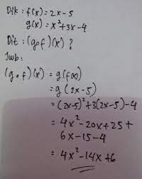 X y atau y = f (x) mempunyai turunan yang dinotasikan y = f(x) atau Diketahui F X 2x 5 Dan G X X2 3x 4 Tentukan G F X Brainly Co Id