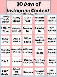 Stand out from the crowd with these 10 instagram story ideas for your using instagram stories can be a great way to generate exposure for your account and engage with your audience on a more personal level. 30 Days Of Instagram Content For Free In 2021 Social Media Content Calendar Instagram Business Social Media Planner