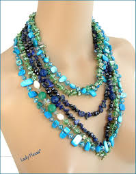 Collier Sautoir Turquoise Bleu Vert Lapis Lazuli Agate Sodalite Nacre Et Cristal Collier Par Ladyplazza Collier Sautoir Sautoir Collier