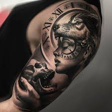 Time Held Skull By Matiasnobletattoo At Bamboo Tattoo Studio In Toronto Ontario Clock Wolf Lady Skull Mat Wolf Girl Tattoos Arm Tattoos For Guys Tattoos