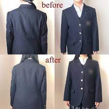 制服モテお直し 制服のお直し ビフォーアフターです お店の方で女子の制服の肩を直しました 目を瞑った箇所もあるためパーフェクトではないですが 少し 直すだけで グンと垢抜けます もちろん体に合ってなかったからお直しするのですが 彼女はp7 シュッとした