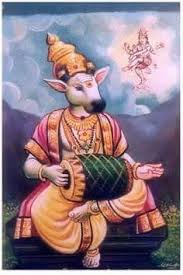 Nandi playing a mridangam