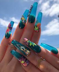What are the different nail designs? Blue Nails Teal Nails Blue And Nail Designs Image 6276326 On Favim Com