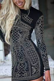 Black And Gold Long Sleeve Bodycon Dress Dress Short Dress Black Dress Studded Dress Gold Stud Dress Long Sleeve Dress Fitted Dress Bodycon Dress Hi Fashion Clothes Women Dresses Fancy Dresses