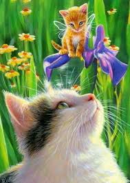 Aceo Original Cat Fairy Fantasy Summer Flowers Garden Painting Art Miniature A Fairy In Zoe S Garde Garden Painting Art Summer Flowers Garden Garden Painting