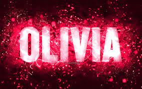 Download Wallpapers Happy Birthday Olivia 4k Pink Neon Lights Olivia Name Creative Olivia Happy Birthday Olivia Birthday Popular American Female Names Picture With Olivia Name Olivia For Desktop Free Pictures For Desktop