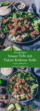 Knuspriger Sesam Tofu Mit Tahini Erdnuss Sosse Vegan Glutenfrei Bianca Zapatka Rezepte Rezept Vegane Rezepte Brokkoli Rezepte Gesunde Vegane Rezepte