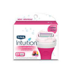 With 100% natural aloe and vitamin e infused in the shave cream schick intuition is the first and only razor system that lathers and moisturizes during shaving in one easy step. Schick Intuition Island Berry Women S Razor Blade Refills 6 Ct Walmart Com Walmart Com