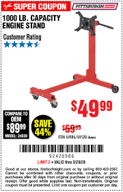 Bestequip engine stand 1500lbs capacity motor stand engine hoist rotating automotive tools in heavy duty steel with 4 iron caster wheels maintenance equipment for auto car truck jack. Pittsburgh Automotive 1000 Lb Capacity Engine Stand For 49 99 Engine Stand Harbor Freight Tools Workshop Storage