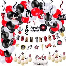 Wedding themes birthday decorations wedding ideas. Amazon Com Paper Jazz Rock And Roll Theme Birthday Decorations Hanging Balloons Garland Born To Roll Banner Music Note Swirls Baby Shower Music Party Supplies Rock Kitchen Dining