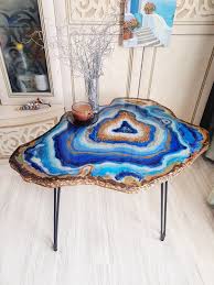 Amethyst geode coffee table with calcite drusy. Blue Table Epoxy Resin Geode Table Coffee Table Exclusive Etsy