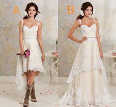 Two Styles Lace Country Wedding Dresses High Low Short Bridal Dresses And Floor Lengt Wedding Dresses High Low Country Style Wedding Dresses Short Bridal Dress