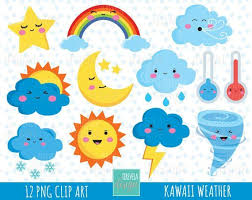 Weather Clipart Weather Icons Commercial Use Kawaii Wather Graphic Cute Cloud Sun Storm Rain In 2020 Kawaii Weather Weather Clipart Clip Art