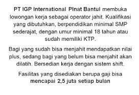 Dibuka loker di bakso babat salatiga agung semarang, dengan posisi dan syarat sebagai berikut Lagi Lowongan Operator Jahit Lulusan Smp Dengan Gaji 2 5 Juta Per Bulan