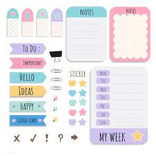 Download Premium Vector Of Cute Sticky Note Papers Printable Set 553790 Colorful Stationery Note Paper Printable Planner Stickers