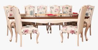 The round top is made of clear glass, and it rests on a natural wood base with spread legs for stability. Dining Table Set Png Transparent Png Kindpng