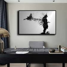 Style women's slipons men's slipons. Black White Ink Painting Japan Samurai Portrait Poster Nordic Modern Raven Samurai Sword Smoke Shape Figure Painting Picture Wall Art Canvas Painting For Living Room Home Wall Decor Wish