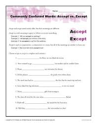 In alphabetical order, with contents and key. Accept Vs Except Worksheet Easily Confused Words