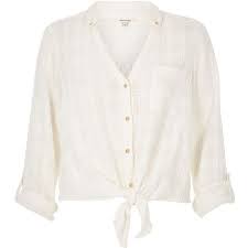 River Island Cream Textured Tied Front Shirt Top Shirt Women Front Tie Shirt White Shirt Blouse