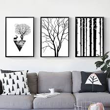 Black And White Deer Canvas Nordic Style Black White Deer Trees Canvas Poster Abstract Art Prints Home Decor Abstract Art Prints Tree Canvas Free Wall Art