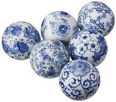 Amazon Com Oriental Furniture 3 Quot Blue Amp White Decorative Porcelain Ball Set B Home Amp Kitchen Oriental Furniture Porcelain Print Blue And White