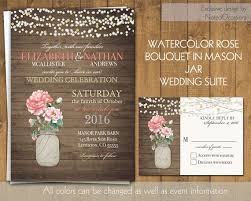 Mason Jar With Roses Rustic Wedding Invitations Soft Blush Pink Coral Roses Wedding Invitations Rustic Wood Wedding Invitations Mason Jar Wedding Invitations