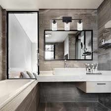 Crafted from steel, it features a rectangular backplate and a pair of horizontal. Bathroom Vanity Light Fixtures 3 Lights Wall Sconce Black With Clear Glass Shade Bonlicht Lighting