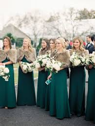 The Bridesmaids Were Wearing Mismatched Emerald Gowns And Covered Up W Emerald Green Bridesmaid Dresses Winter Bridesmaid Dresses Green Bridesmaid Dress Winter