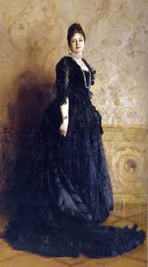 A Stately Queen Margherita Of Savoia Wears A Black Dress With Bustle And Train In This Portrait Art Dress Fashion Portrait Victorian Portraits