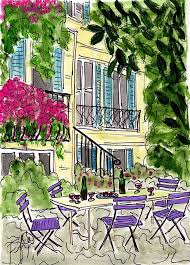 provence french wine courtyard by fifi flowers paris illustration wine art paris art
