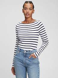 Modern Long Sleeve Striped Boatneck T Shirt Gap