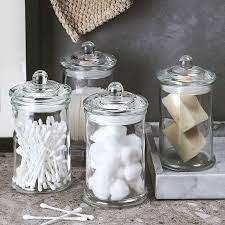 Suwimut set of 3 glass apothecary jars with lids, clear glass canisters set bathroom storage and organization jars for qtips, cotton swabs, cotton balls, bath salts. China Set Of 4 Bathroom Storage Jars Glass Canister Glass Storage Jar China Glass Canister And Glass Jars Price