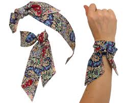 Paisley flowers illustration design elements. Skinny Scarf Band Liberty Paisley Cotton Beige Blue Red Polina Couture
