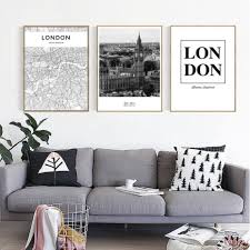 Black And White Skyline Wall Art London Map Wall Art Poster London City Skyline Canvas Black And White Modern Abstract Art Prints For Office Or Living Room Modern Home Decor Living Room Art Living Room Modern Home