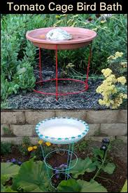 Bird Bath Ideas For Cages Tomato Cage Bird Bath In 2020 With Images Diy Garden Projects Tomato Cages
