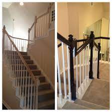 50 Handrail Renovation 120 Grit Sand Paper Dark Walnut Stain Minwax 4 Coats High Gloss Clear Coat White Paint Sweat Equity Refinishing Floors Handrail