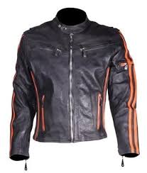 Black And Orange Motorcycle Jacket Mens Black Leather Motorcycle Jacket With Orange Stripes Black Leather Motorcycle Jacket Motorcycle Jacket Biker Outfit