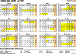 Mit feiertagen und ferien 2021 in bayern; Kalender 2021 Bayern Ferien Feiertage Excel Vorlagen